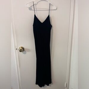 Zara Woman Studio Collection Velvet Midi Dress Spaghetti Midnight Blue Small